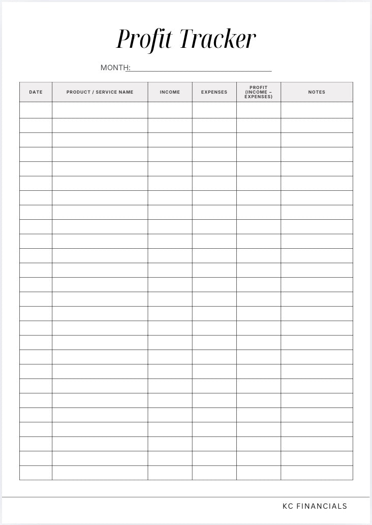 Profit Tracker Template - Free