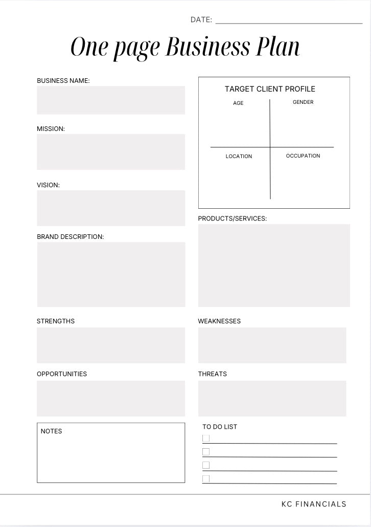 1-page Business Plan Template - Free