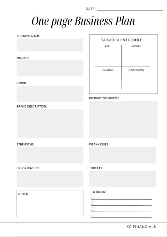 1-page Business Plan Template - Free